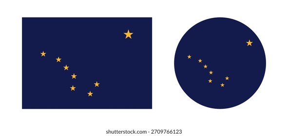 Symbol der Alaska-Staatsflagge. Alaska State Kreis, Rechteck Flag Taste. Rechteckige, runde Flagge von Alaska Abzeichen gesetzt.