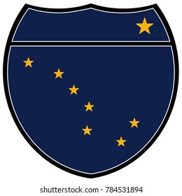 Alaska state flag in an interstate sign over a white background