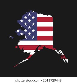 Alaska state map with American national flag on black background