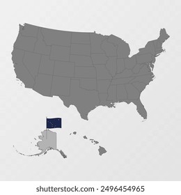 Alaska state map with flagpole. Vector illustration.