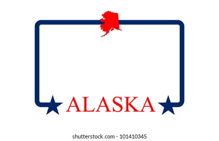Alaska state map, frame, and name.