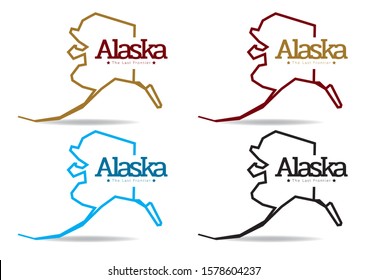 Alaska state map with name inside and nickname The Last Frontier , Vector EPS