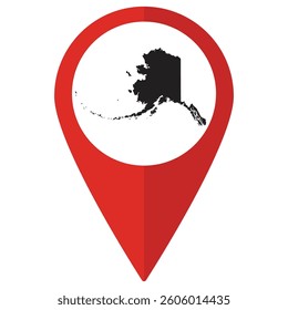 Alaska state map. Map of Alaska state on map pinpoint in red color
