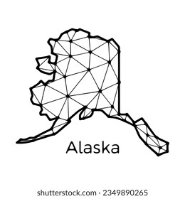 Alaska state map polygonal illustration made of lines and dots, isolated on white background. US state low poly design
