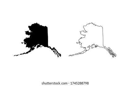 Silueta de mapa del estado de Alaska país de la línea del mapa de EE.UU. Esquema del vector americano aislado en el fondo blanco