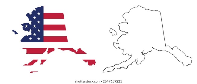 Alaska state map with USA flat design and black outline. Patriotic and educational vector perfect for presentation, learning, or design projects.