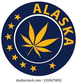Alaska State Marijuana Logo, Rubber Round Stamp, Badge, Icon Weed, Cannabis, - Vector