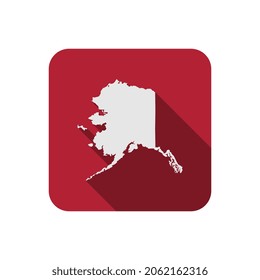 Alaska state on red square red map with long shadow