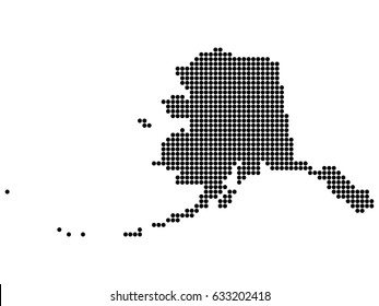 Alaska state print, map. White background, black dots.