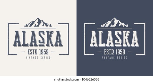 Alaska state textured vintage vector t-shirt and apparel design, typography, print, logo, poster. Global swatches.
