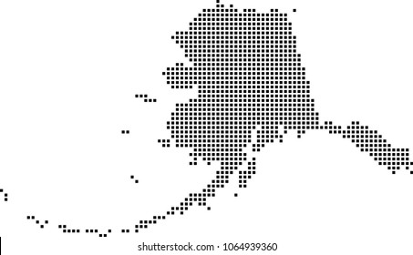 Alaska state of USA map dots vector outline illustration background. Dotted map of Alaska state of United States of America. Creative pixel art map with highly detailed border 