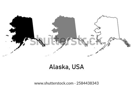 Alaska state, USA map illustration isolated on background. map in black, gray, and outlines	