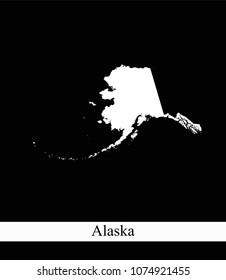 Alaska state of USA map vector outline illustration black and white abstract background. Highly detailed creative map of Alaska state of United States of America prepared by a map expert