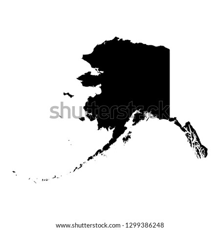 Alaska, state of USA - solid black silhouette map of country area. Simple flat vector illustration.