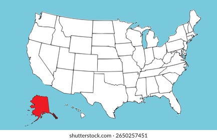 Alaska State, USA, vector map isolated on United states map. High detailed illustration. Flat style. Vector illustration