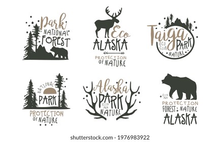 Alaska and Taiga National Park Labels Vector Set