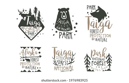 Alaska and Taiga National Park Labels Vector Set