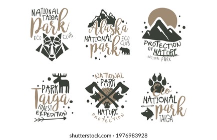 Alaska and Taiga National Park Labels Vector Set