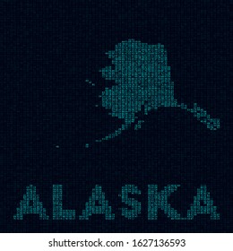 Alaska tech map. Us state symbol in digital style. Cyber map of Alaska with us state name. Artistic vector illustration.