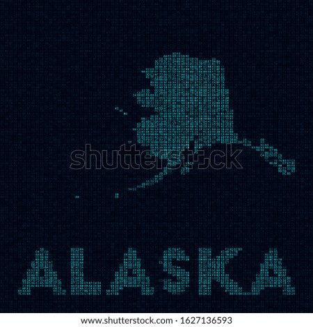 Alaska tech map. Us state symbol in digital style. Cyber map of Alaska with us state name. Artistic vector illustration.