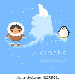 Alaska : Travel Infographics with National Map and Costume : Vector Illustration