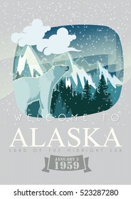 Alaska travel vector poster. USA theme. Illustration of United States of America.