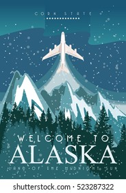 Alaska travel vector poster. USA theme. Illustration of United States of America.