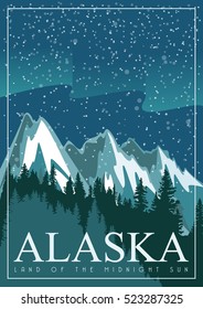 Alaska travel vector poster. USA theme. Illustration of United States of America.