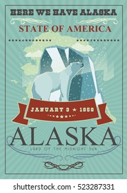 Alaska travel vector poster. USA theme. Illustration of United States of America.