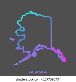 Alaska turquoise pink fluid gradient outline map, stroke. Line style. Vector illustration