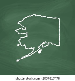 ALASKA us map line Icon design white chalk. Draw a picture on the blackboard.