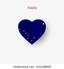 Alaska US state heart shaped flag. Origami paper cut folded banner. 3D vector illustration isolated on white with soft shadow.
