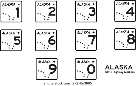 Alaska US State Highway Shield Marcador Plantilla Número 0 a 9 Vector Editable
