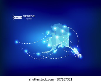 Alaska US state map polygonal with spot lights places