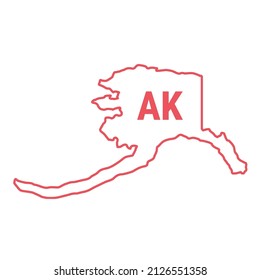 Alaska US state map red outline border. Vector illustration isolated on white. Two-letter state abbreviation. Editable stroke. Adjust line weight.