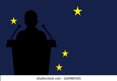 Alaska USA Flag Background Man Speaks. Business Man Presentation Conference Concept.
