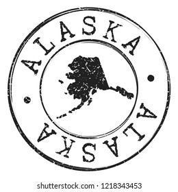 Alaska USA Map Silhouette Postal Passport Stamp Round Vector Icon.