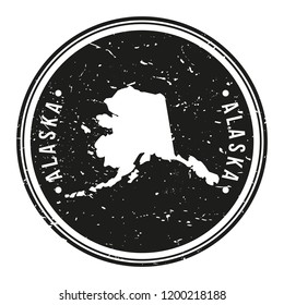 Alaska USA Map Symbol Round Design Stamp Travel and Business
