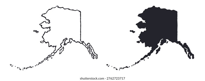 Alaska USA state map silhouette and outline map. Vector shapes of us state, isolated on white. Perfect for infographics, geography design, education, and maps.