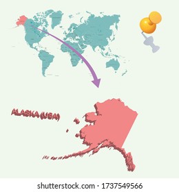 Alaska (USA)'s place in the world. 3D map