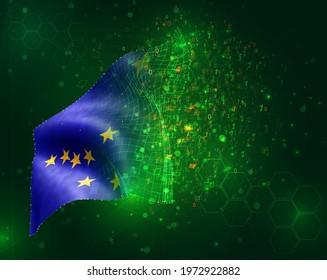 Alaska, vector 3d flag on green background with polygons and data numbers