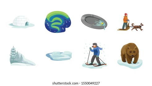 Alaska vector cartoon set.Vector illustration of north eskimo and ice arctic inuit igloo .North alaska with ice igloo.Eskimo and inuit cartoon icon.