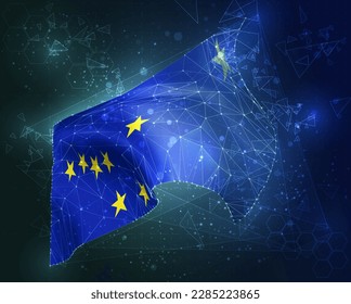 Alaska,  vector flag, virtual abstract 3D object from triangular polygons on a blue background