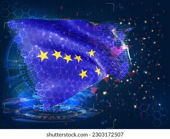 Alaska,  vector flag, virtual abstract 3D object from triangular polygons on a blue background