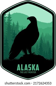 Alaska vector label with Bald eagle