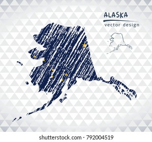 Alaska vector map with flag inside isolated on a white background. Sketch chalk hand drawn illustration