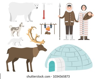 Alaska vector state symbols flat style america travel animal national geographic outdoor wildlife north arctic concept illustration