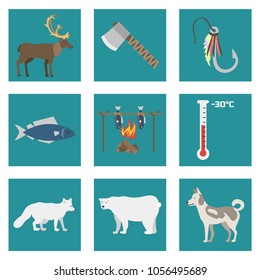 Alaska vector state symbols flat style america travel animal national geographic outdoor wildlife north arctic concept illustration