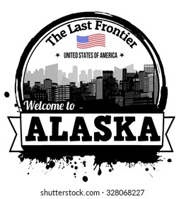 Alaska vintage stamp with text The Last Frontier written inside, vector illustration