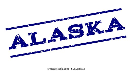 Alaska watermark stamp. Text Caption between parallel lines with grunge design style. Rubber seal stamp with scratched texture. Vector navy blue color ink imprint on a white background.